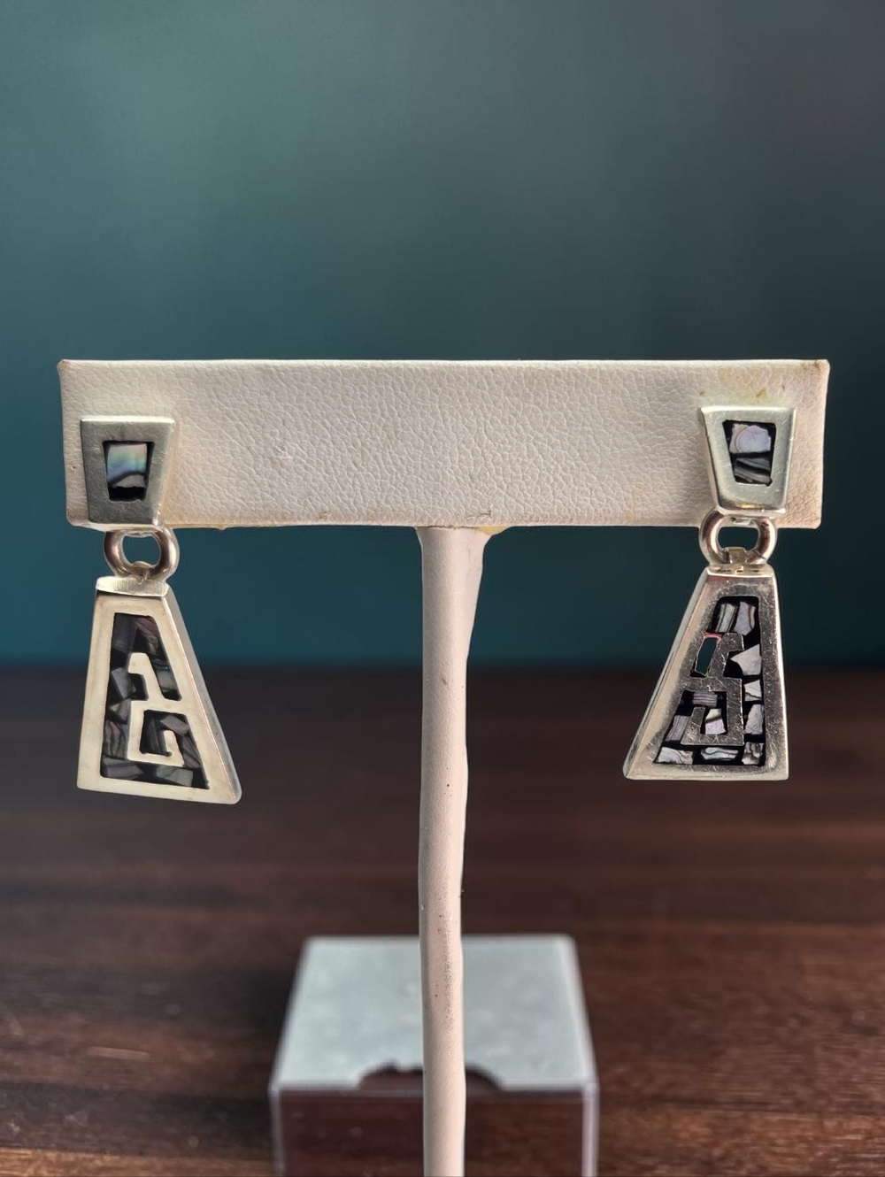 ✨ Vintage 925 Mexico Abalone Inlay Earrings – Modernist Sterling Silver